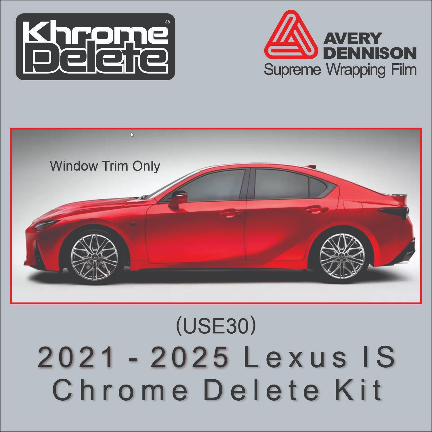 2021–2025 Lexus IS (USE30) Chrome Delete Vinyl Wrap Overlay – Gloss Black Finish 2021–2025 Lexus IS (USE30) Chrome Delete Vinyl Wrap Overlay – Gloss Black Finish