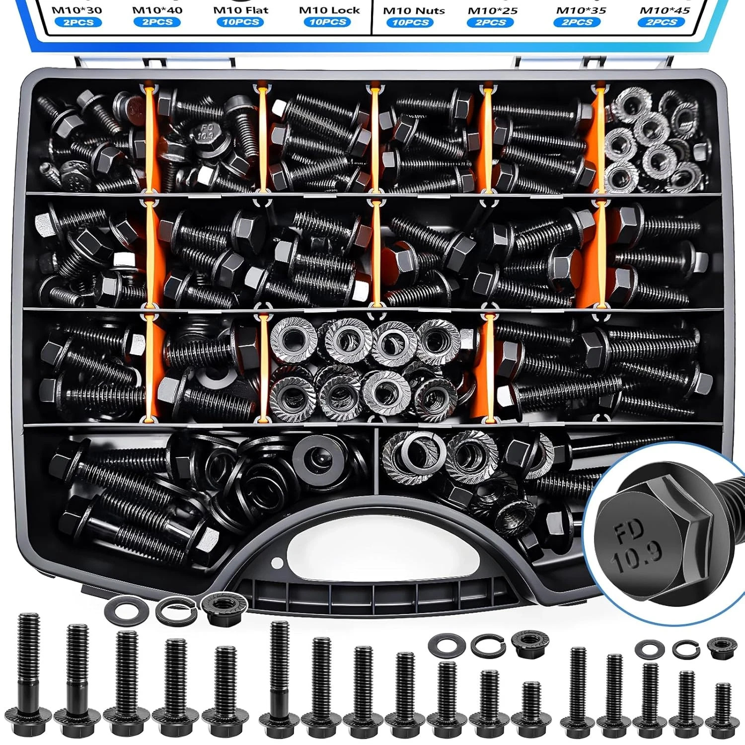 400Pcs Metric Flange Bolt Assortment, Nuts and Bolts Assortment Kit, 10.9 Grade 400Pcs Metric Flange Bolt Assortment, Nuts and Bolts Assortment Kit, 10.9 Grade
