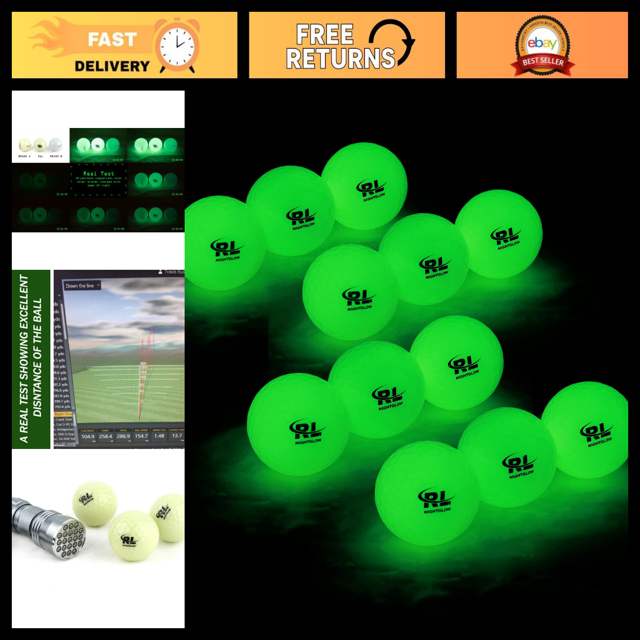 Glow Golf Balls for Night Sports - Fluorescent Glowing in the Dark - Bright Lumi