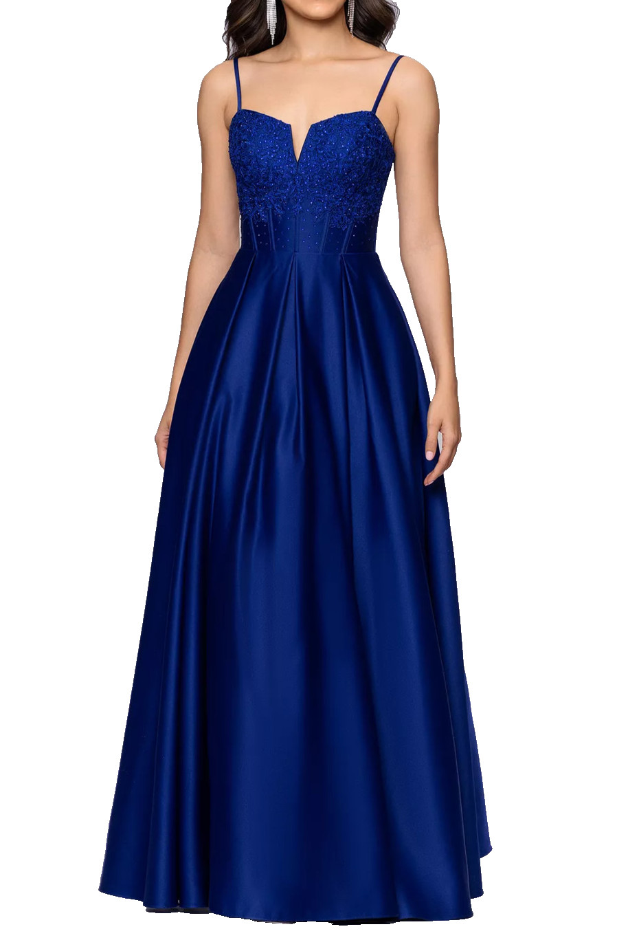 Blondie Nites Ball Gown Juniors 0 Royal Blue Lace Up Back Applique Formal NWT