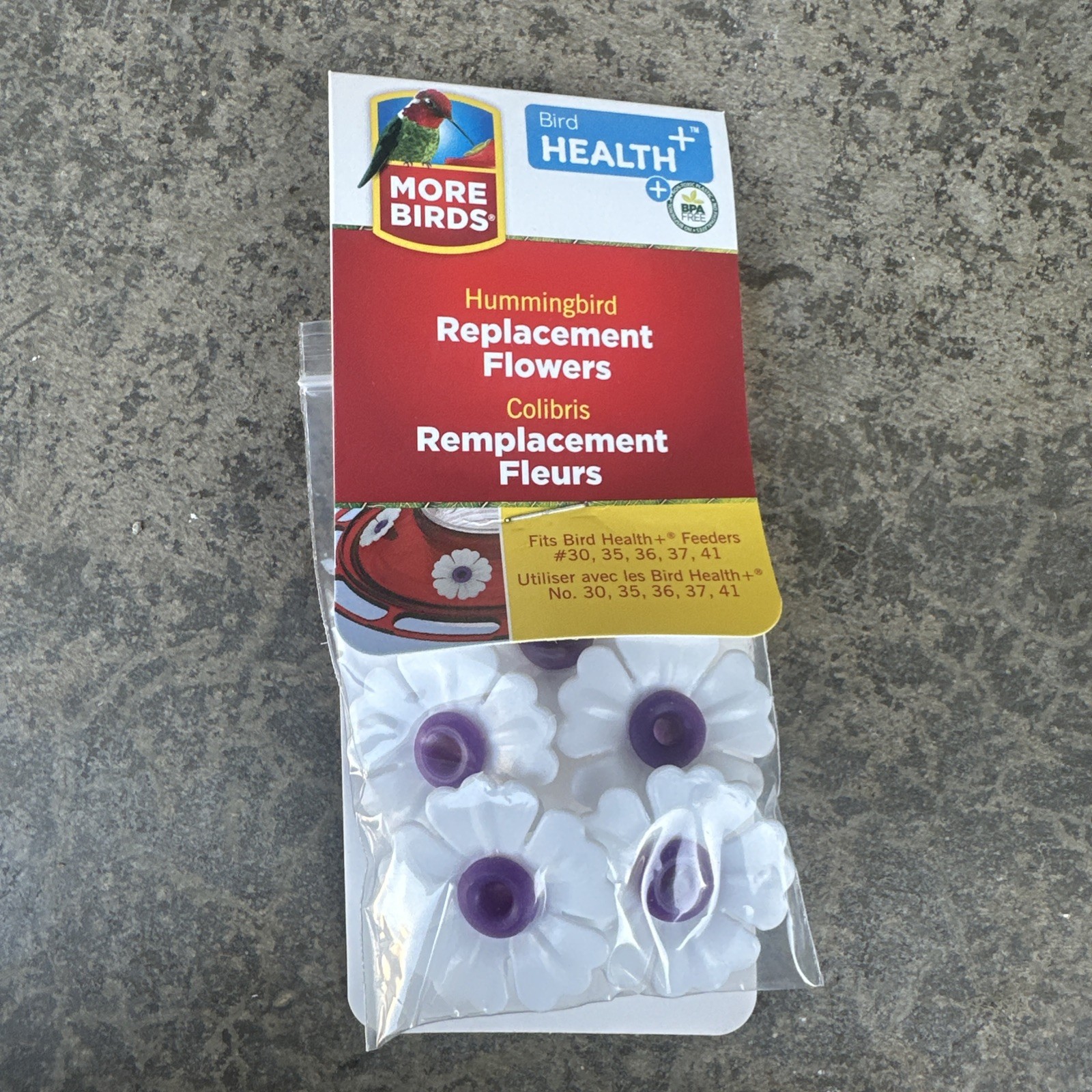 NEW More Birds Replacement Flowers for Hummingbird Feeder, White/purple - 5 Pack NEW More Birds Replacement Flowers for Hummingbird Feeder, White/purple - 5 Pack