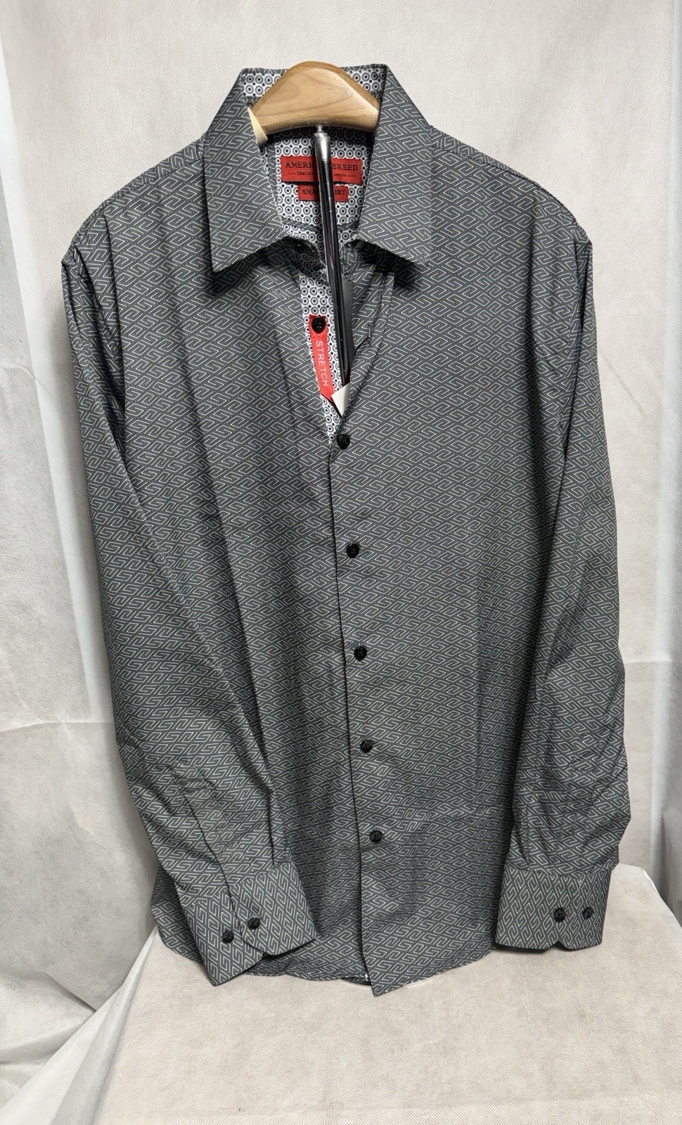 New American Breed Smart Shirt Mens M Black Geometric Stretch Button Up LS