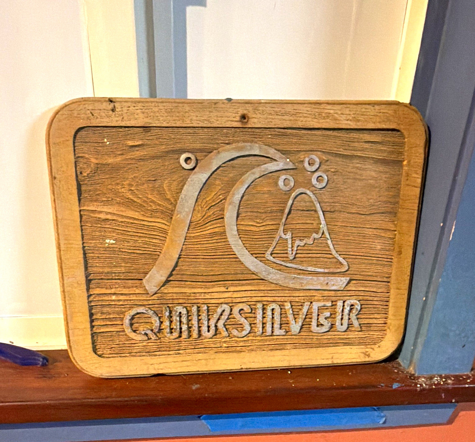 Antique Rare Quicksilver official plaque, with original logo  Real wood 14x10