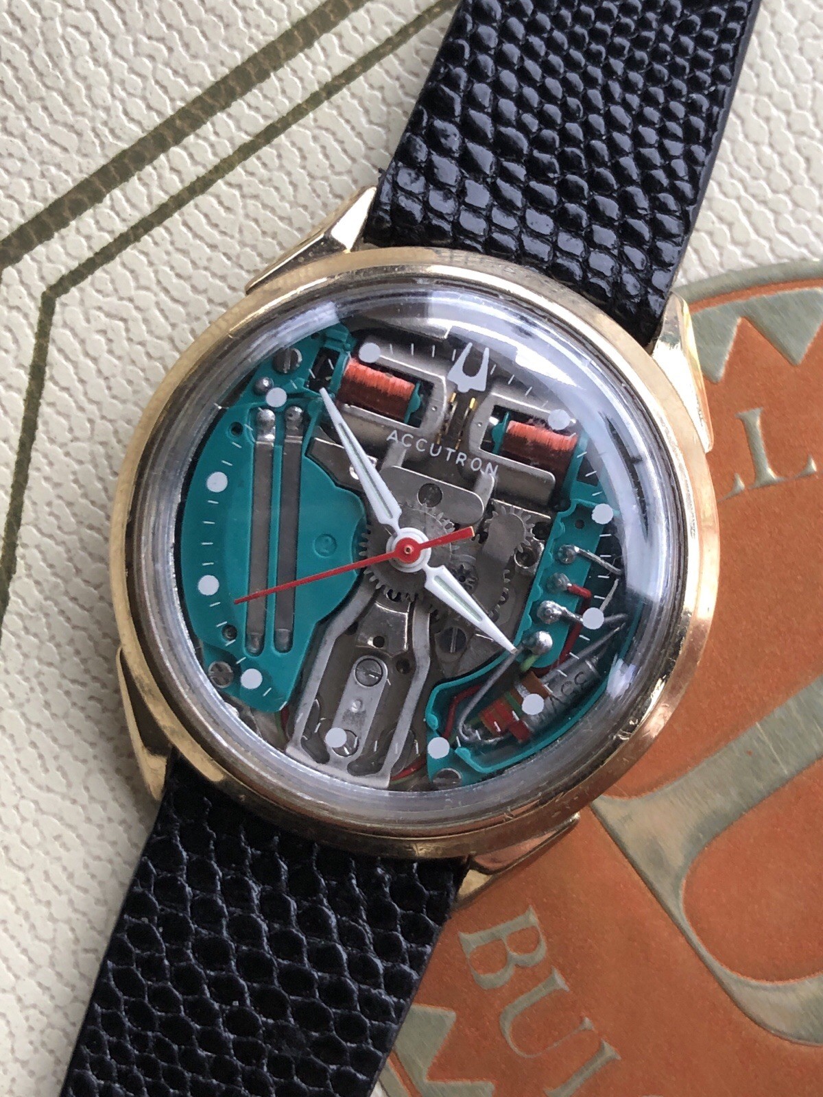 Vintage Bulova Accutron Spaceview Wristwatch SERVICED with NOS Factory Lizard