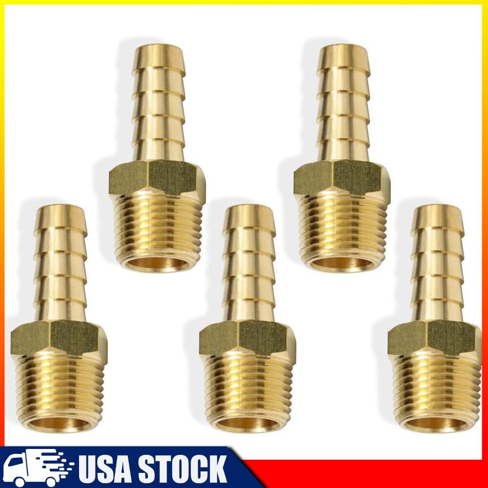 5Pcs Brass 3/8In Hose Barb to 3/8In Male NPT Hose Fitting Water Fuel Air Metals