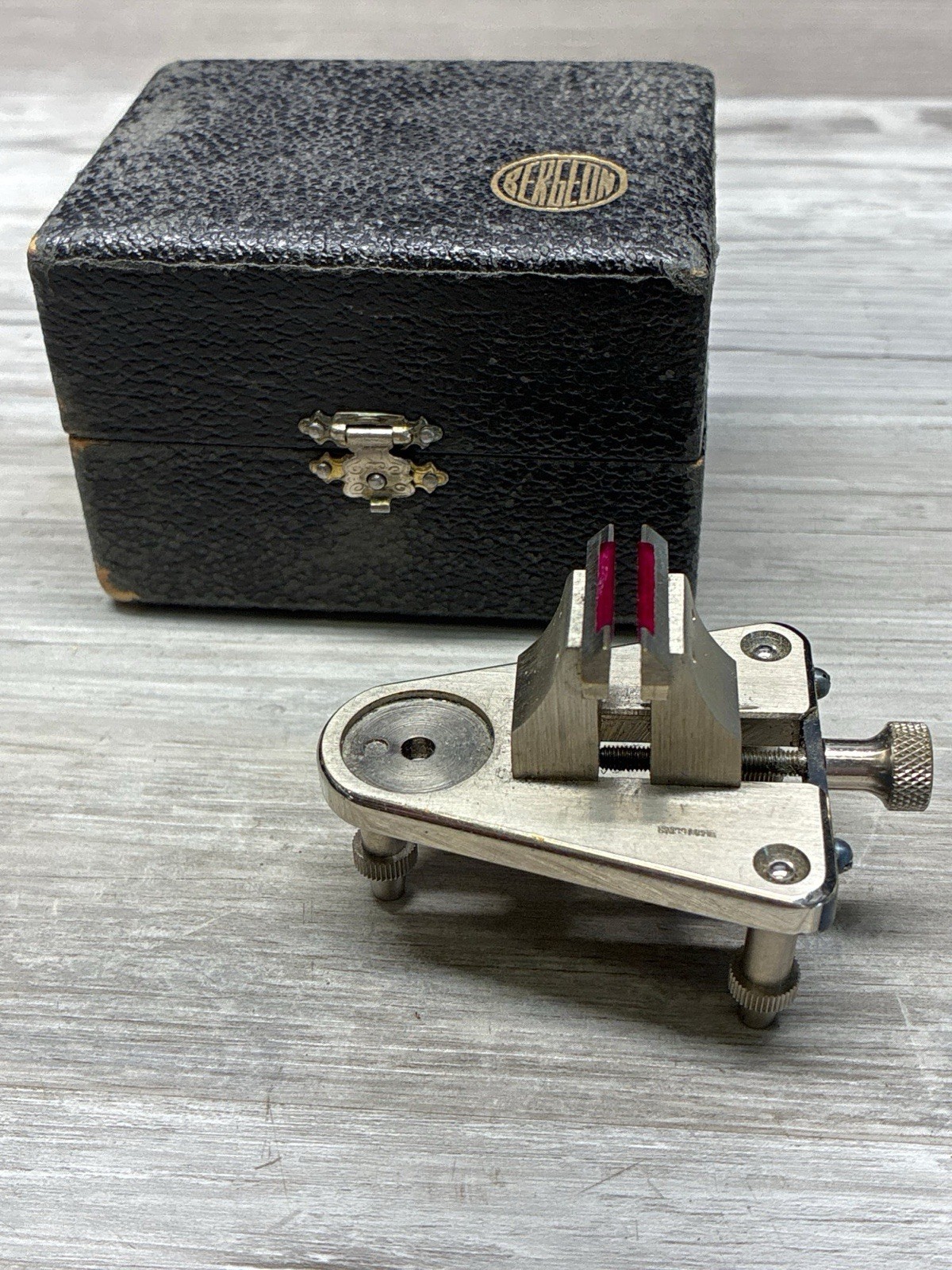 Vintage Bergeon Ruby Jaw Poising Tool Watchmaker w/ Case Level Missing