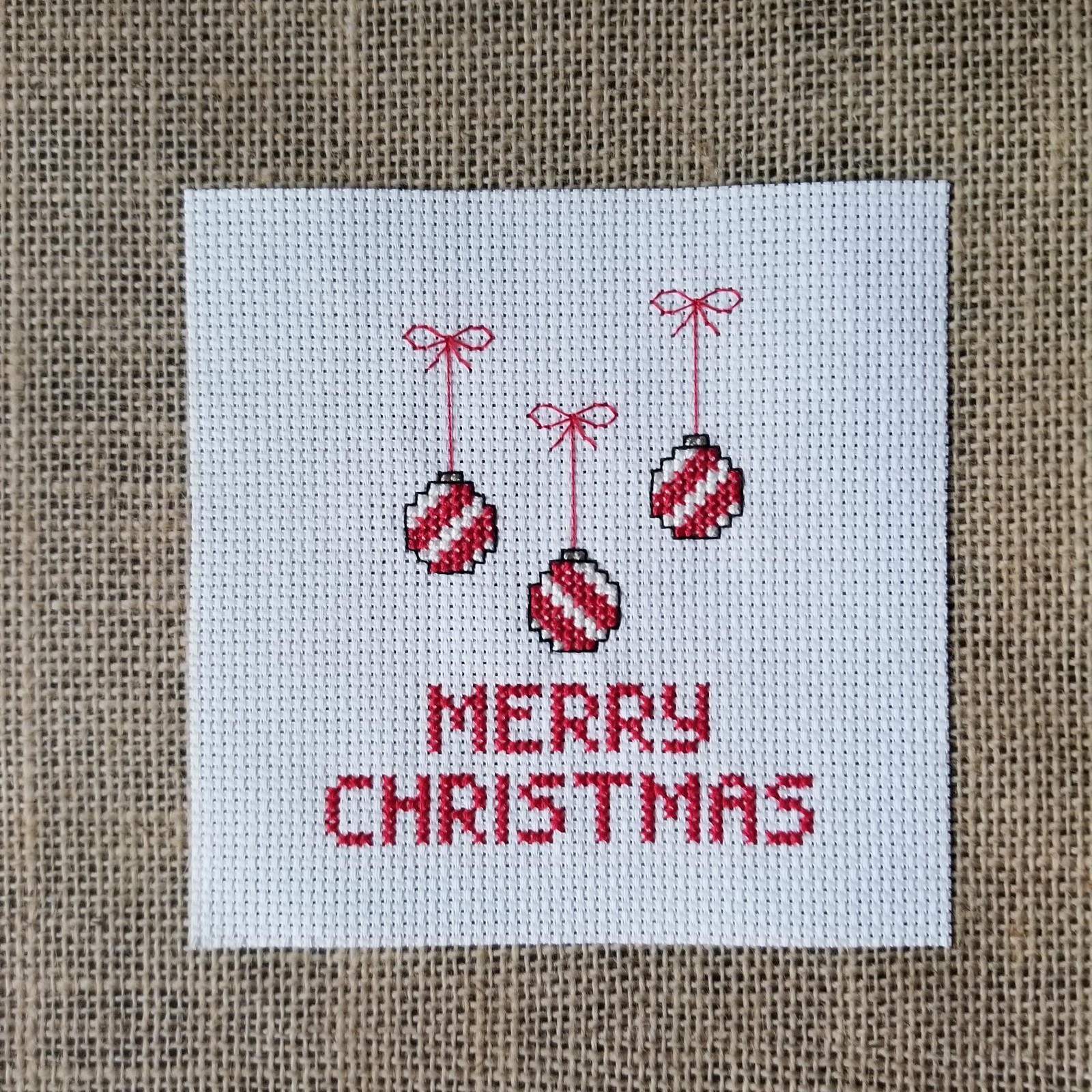 Finished Completed Cross Stitch Merry Christmas Candy Cane Ornaments Piece