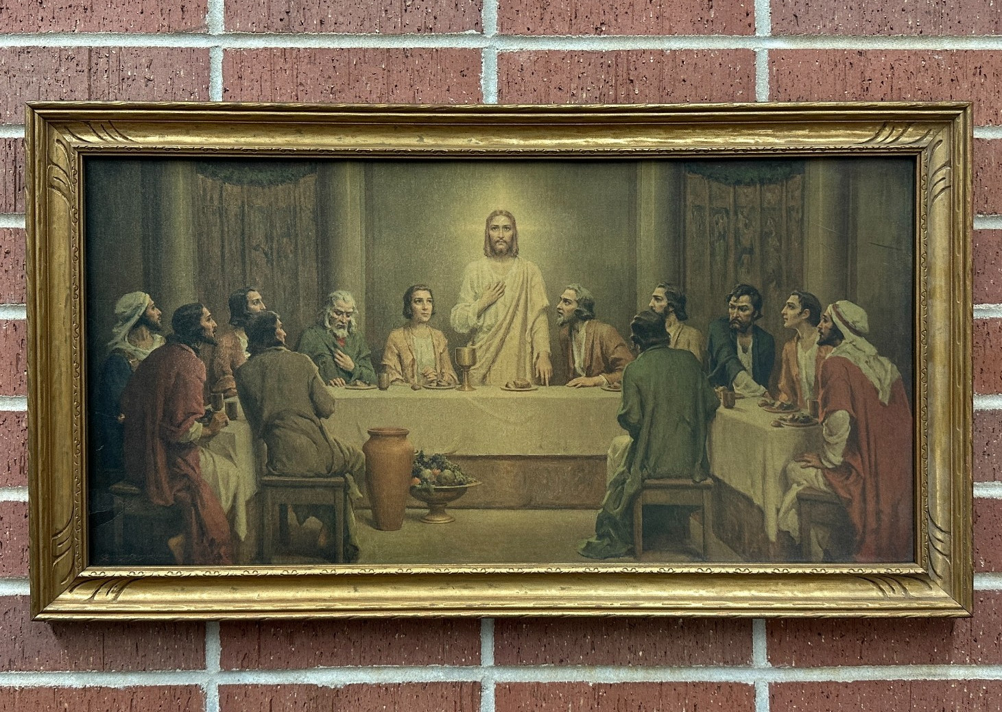 VTG Jesus Last Supper C. Bosseron Chambers Gold Framed RELIGIOUS Litho on Board