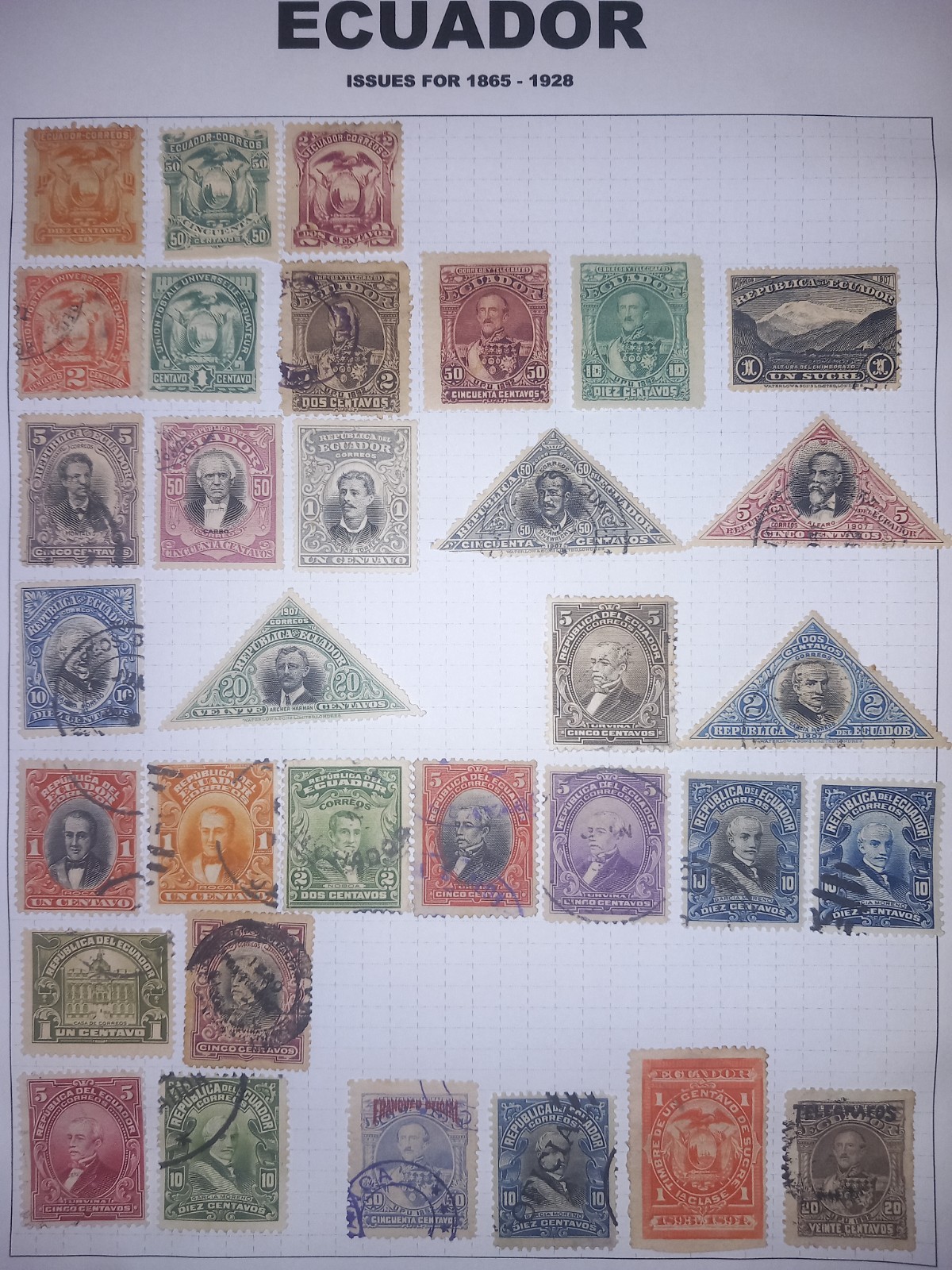 Ecuador Early Stamp Collection Page 1865-1928 Classics & Triangles