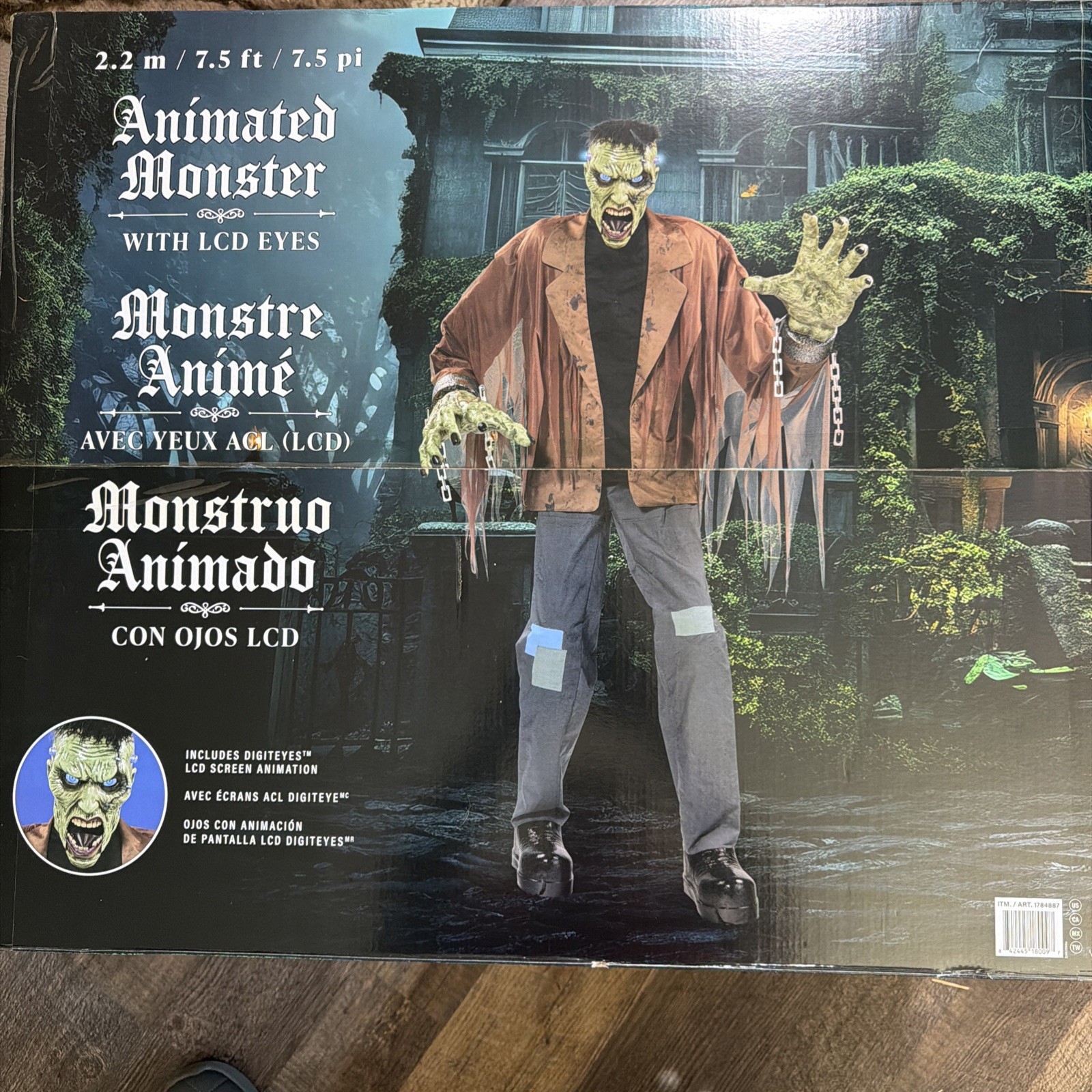 Animated Monster With LCD Eyes 7 Ft Costco Halloween Frankenstein NIB Display