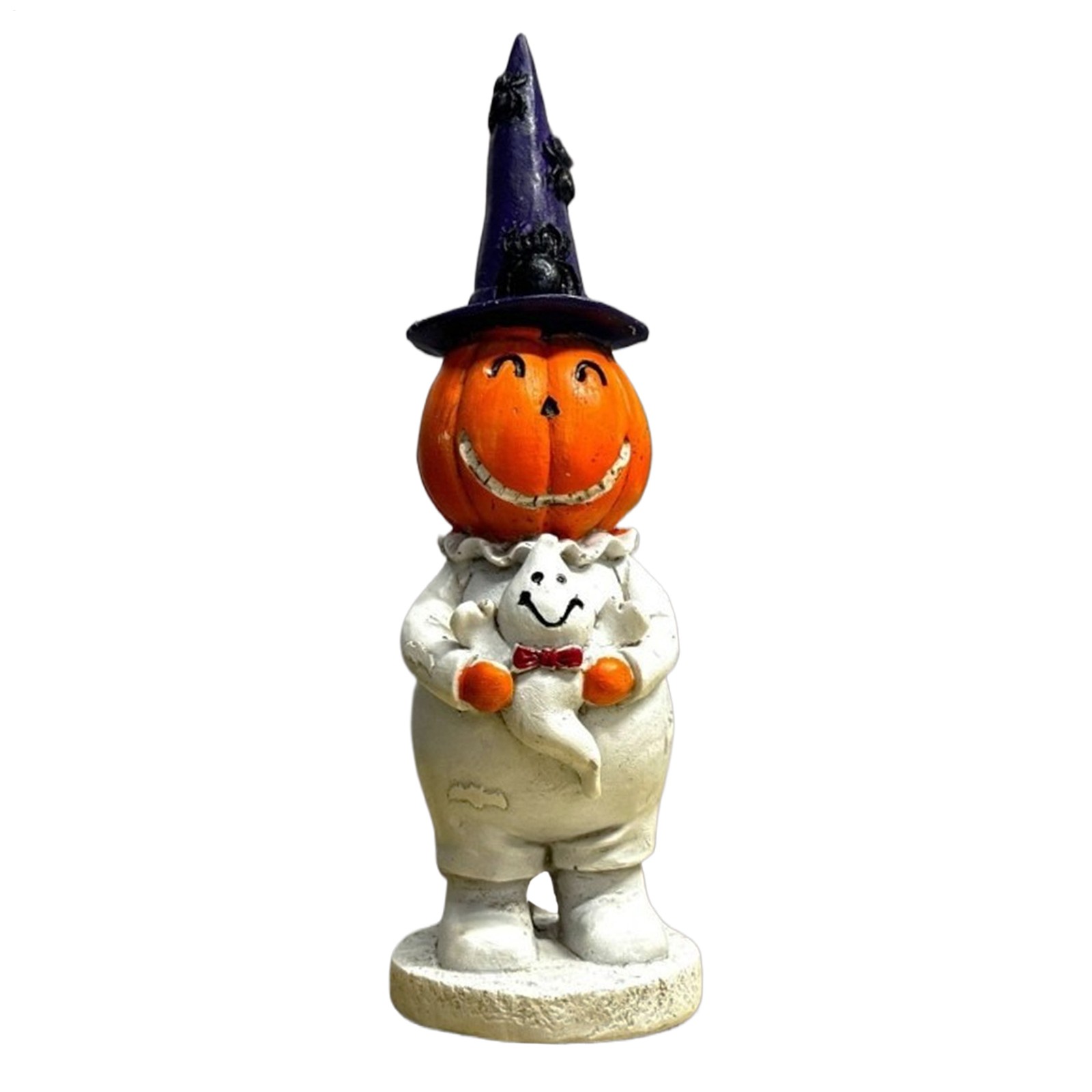 Pumpkin Man with Hat Statue Smiling Pumpkin Head Man Figurine Halloween Decor