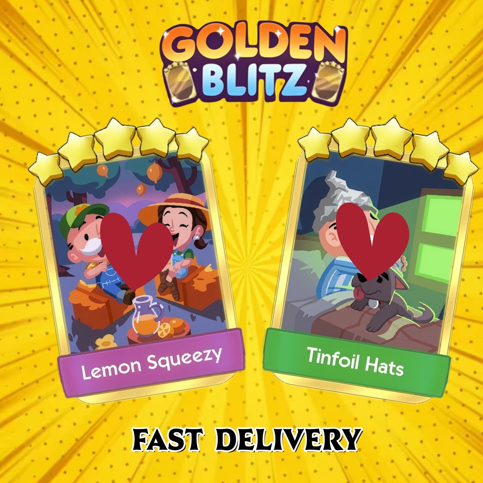 ✨Monopoly Go Golden Blitz ⚡5⭐ Lemon Squeezy + 5⭐ Tinfoil Hats | Fast Delivery💖