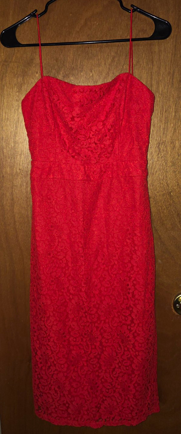 Speechless Women’s Red Floral Lace Sweetheart Spaghetti Strap Maxi Dress L