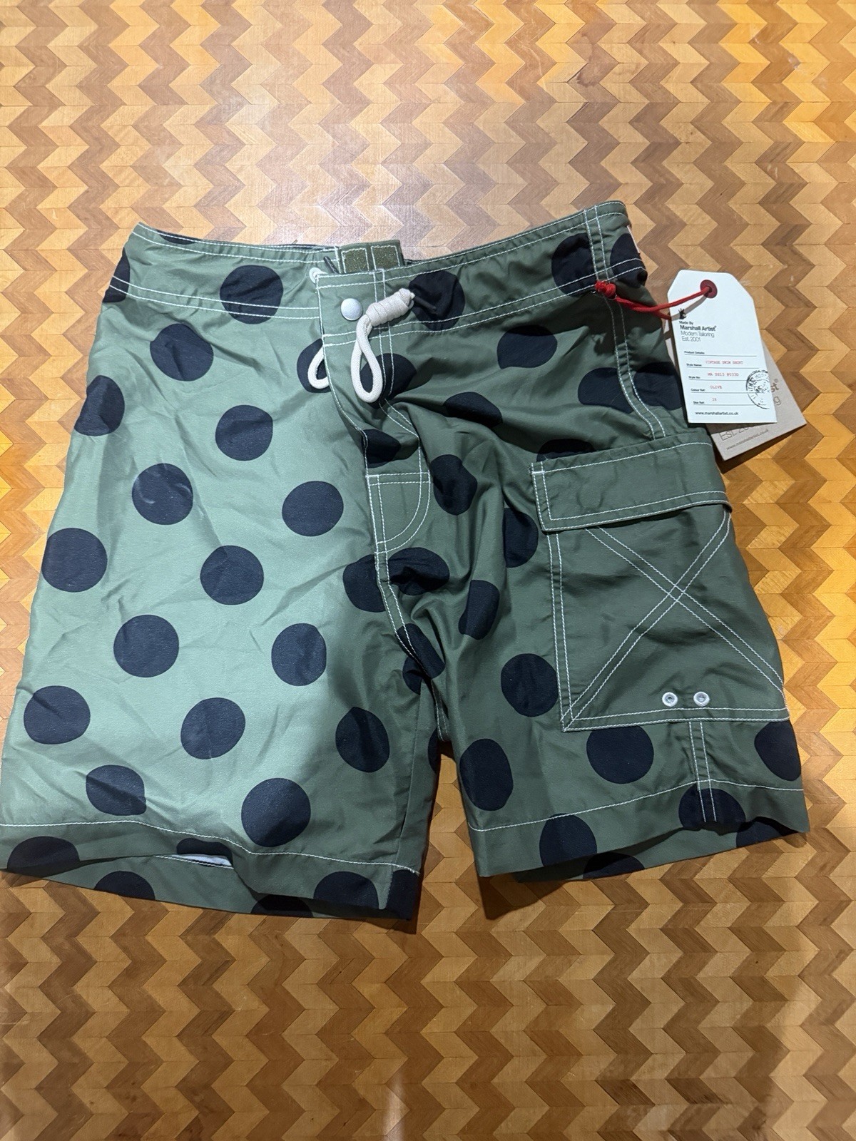 Marshall Artist Vintage Swim Shorts Olive Polka Dot Size 28 XS NWT SS13
