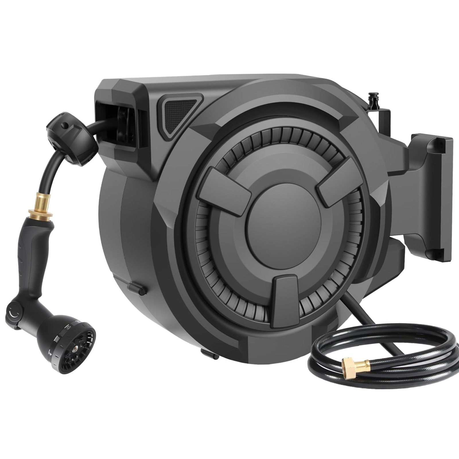 wikiwiki Retractable Garden Hose Reel 1/2 in x 100 ft, 1/2in 100ft, Black wikiwiki Retractable Garden Hose Reel 1/2 in x 100 ft, 1/2in 100ft, Black