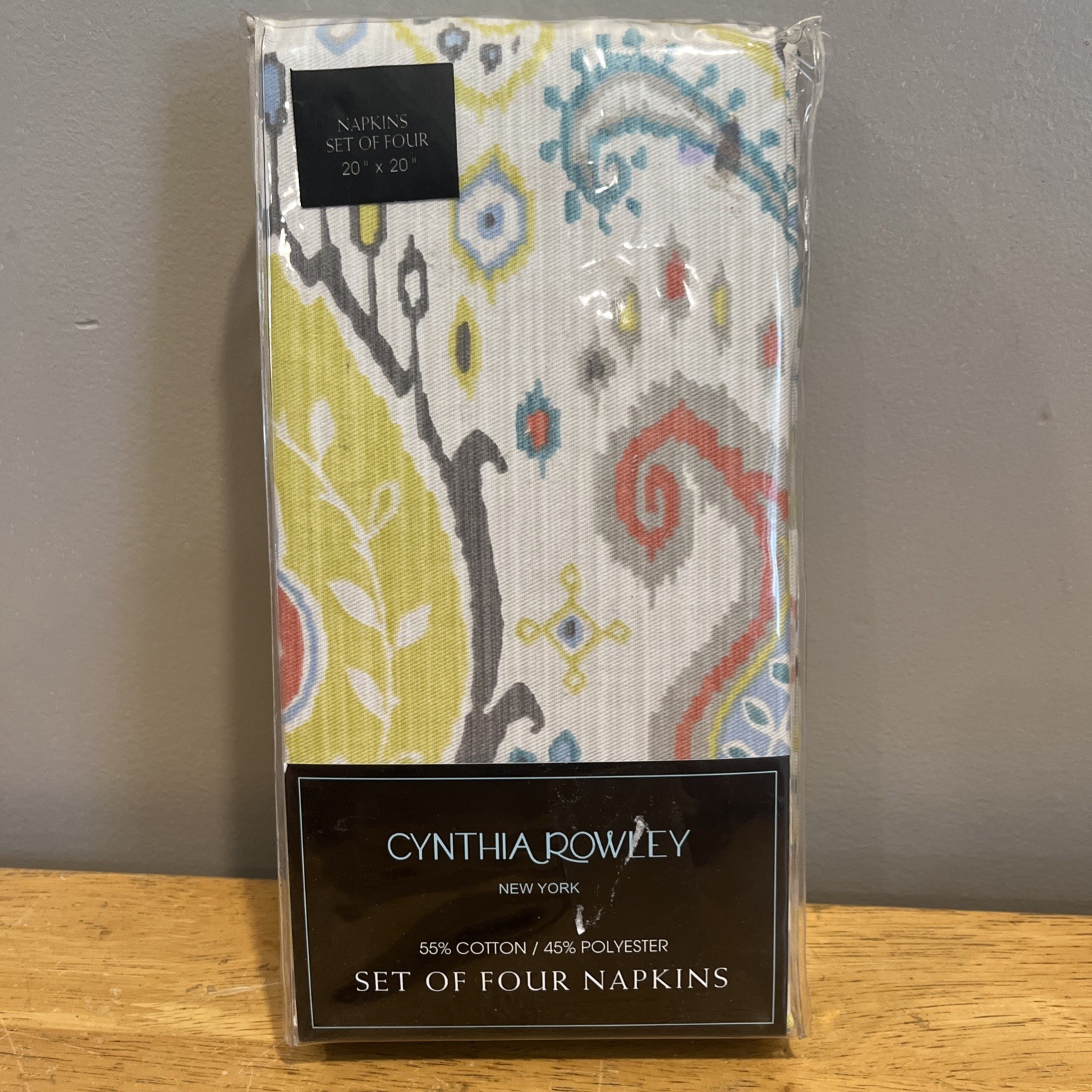 4 CYNTHIA ROWLEY Island Floral Salmon Aqua Tan NAPKINS SET NEW COTTON