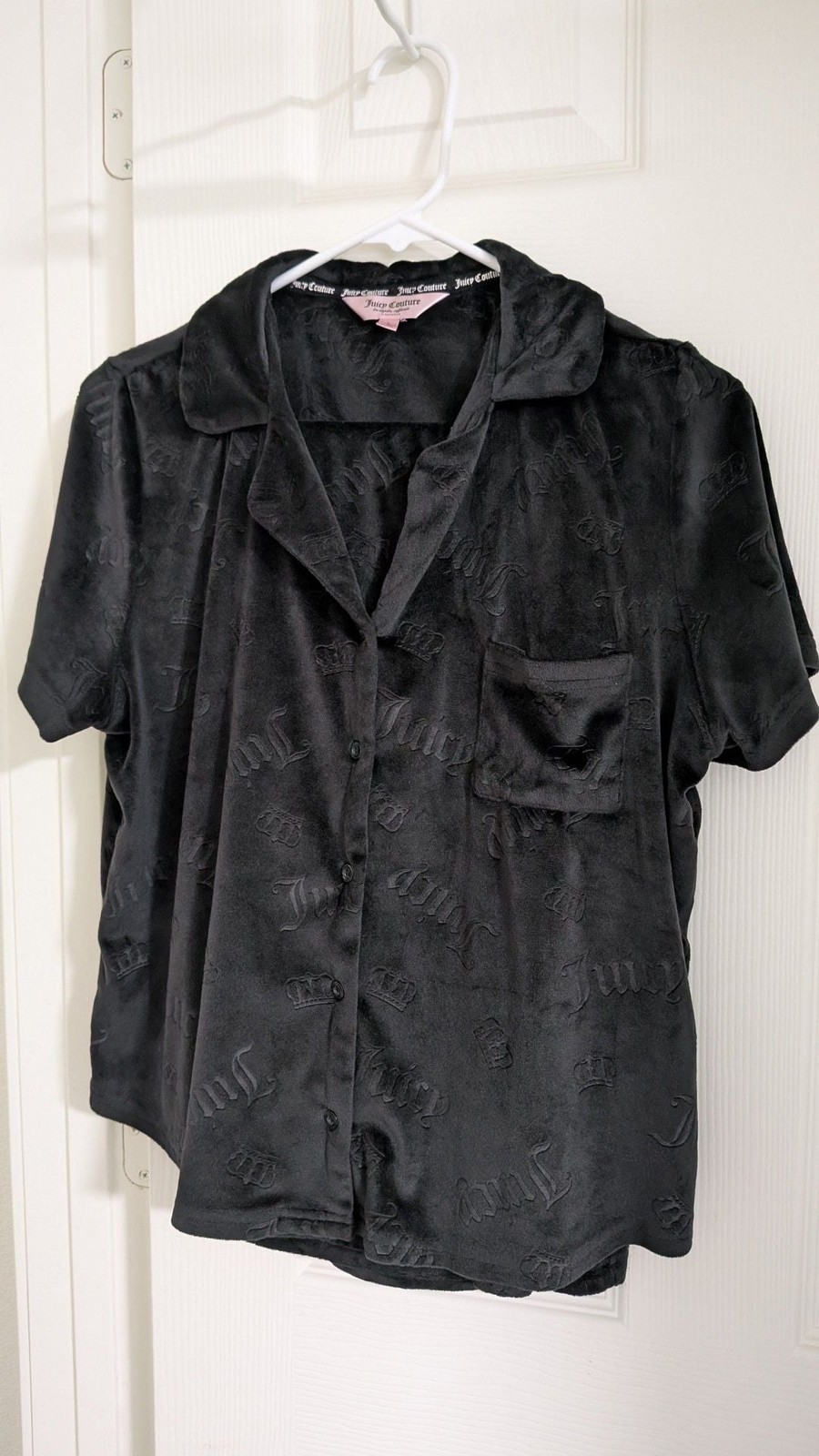 Juicy Couture Pajama Set Size L Black Velour Logo Print