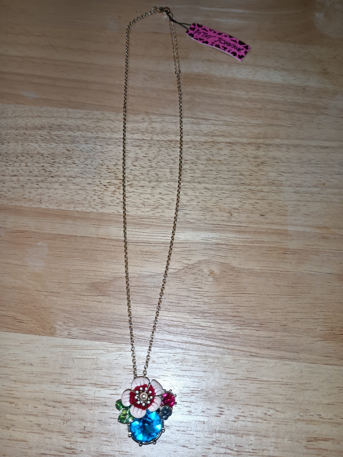 Betsey Johnson Flower Pendant Necklace Multicolor Crystal Enamel Adjustable