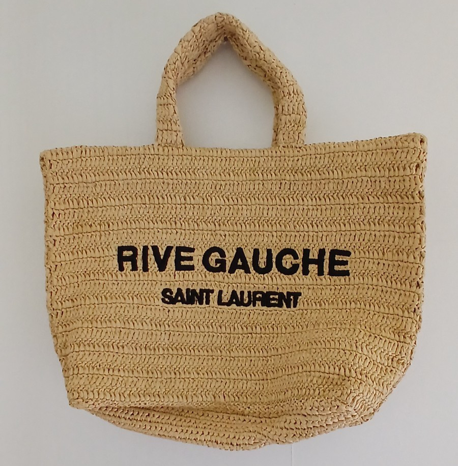 Authentic YSL Saint Laurent Rive Gauche Tote Bag soft natural RAFFIA Bag Beige