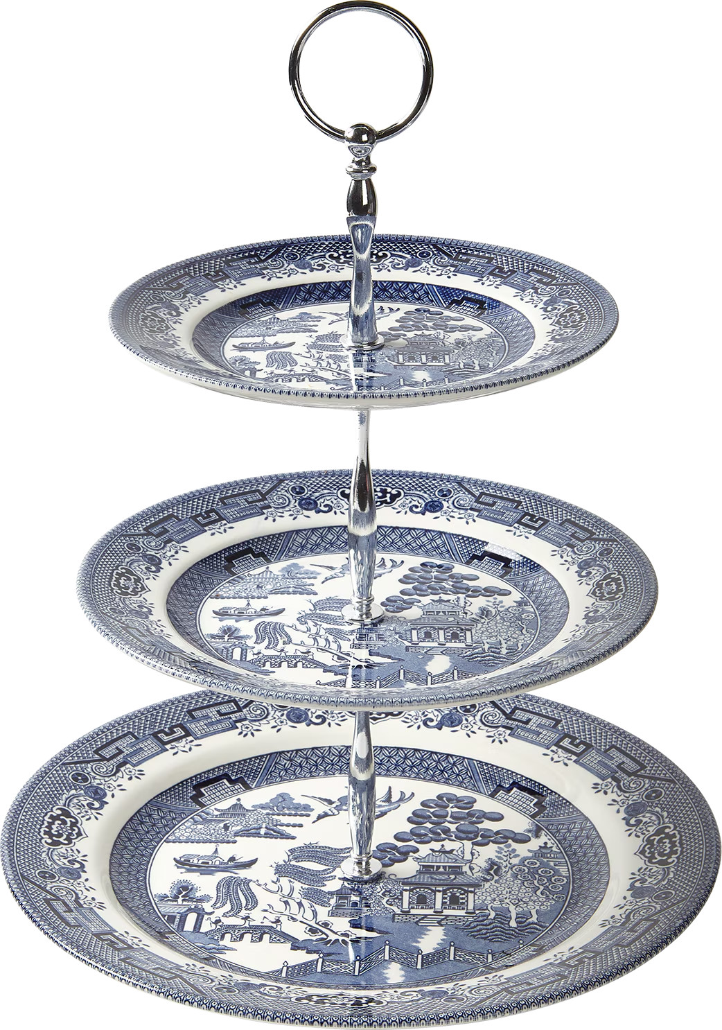 Blue Willow 3 Tier Serving Tray Cake Stand Earthenware Made in England New