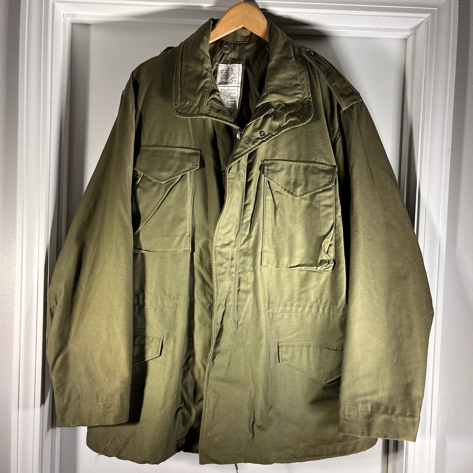 Vintage 60s Vietnam War US Army M-65 Field Jacket OG-107 Mens Size Large Long