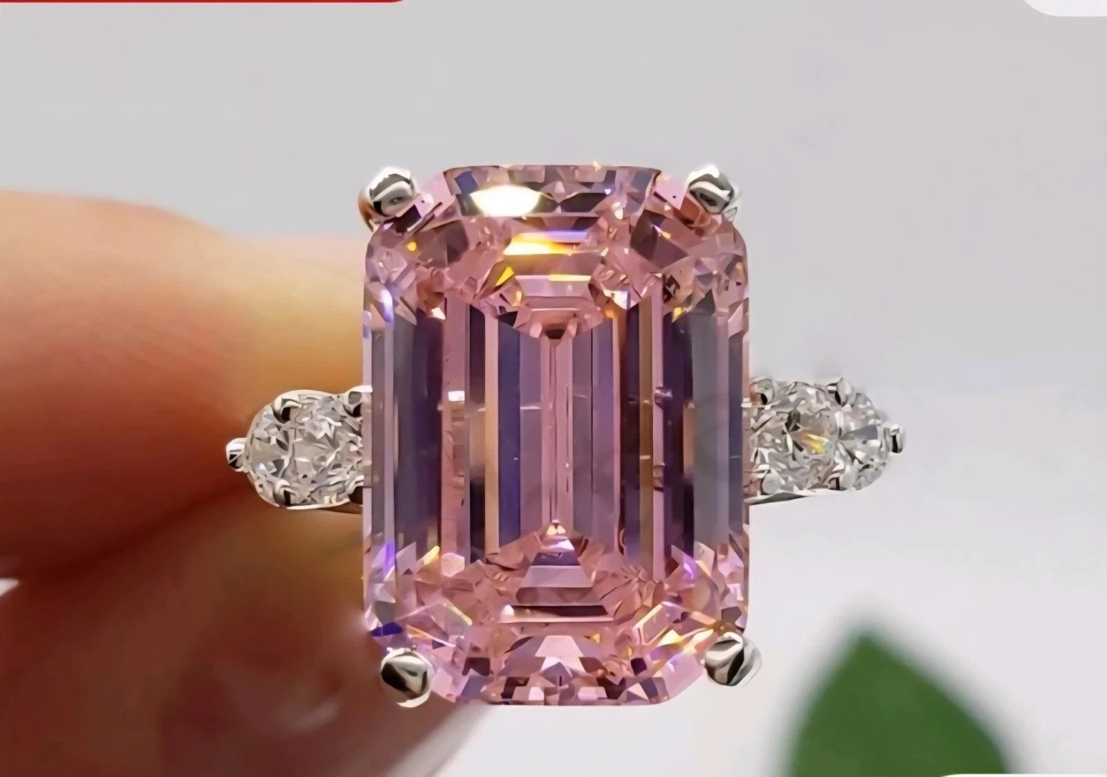 RARE 5.80 Ct Emerald Cut Pink Treated Diamond Solitaire Ring in 925 Silver