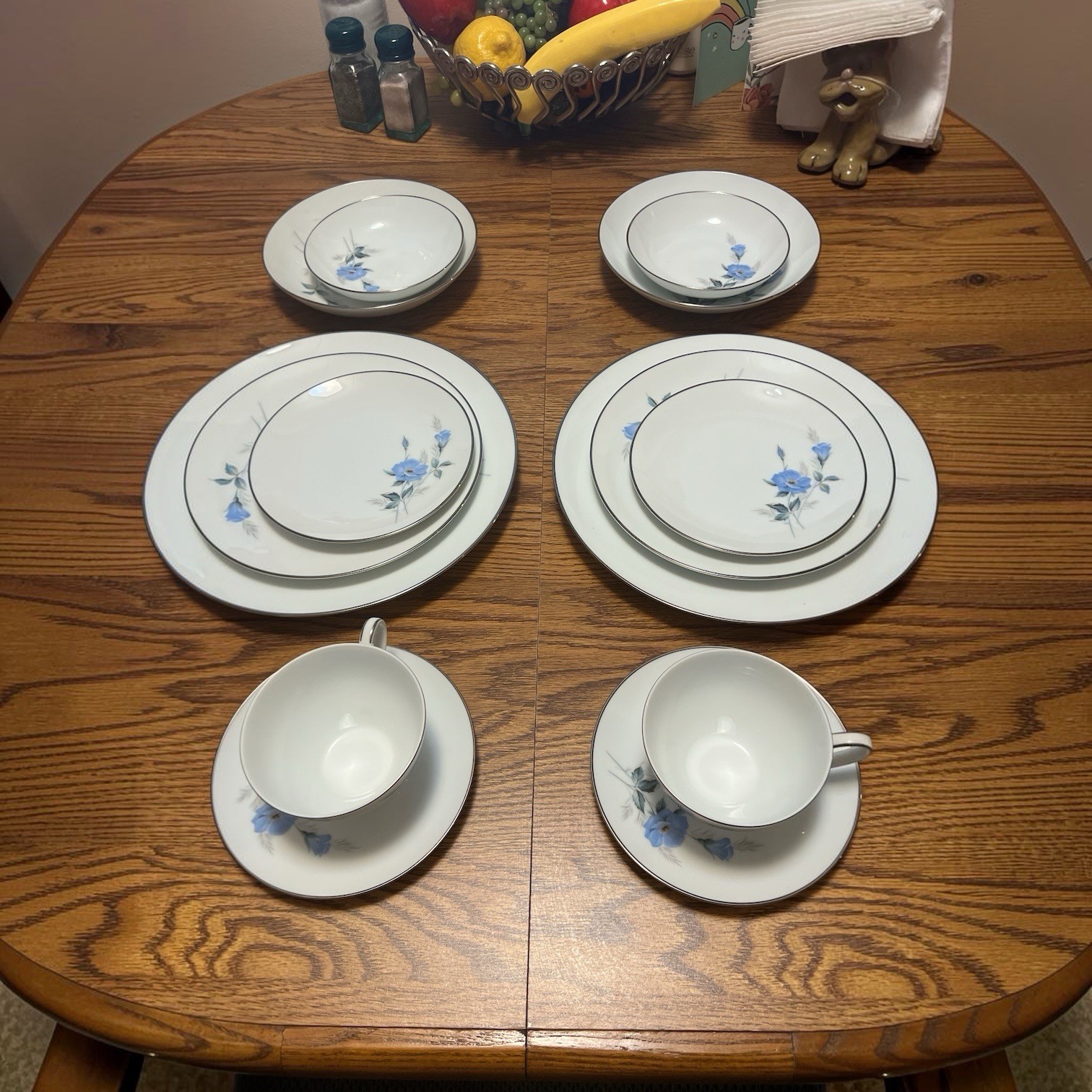 Vintage Noritake China Sylvia Blue #6603 Service for 2 - 14 Pc Place Setting Set