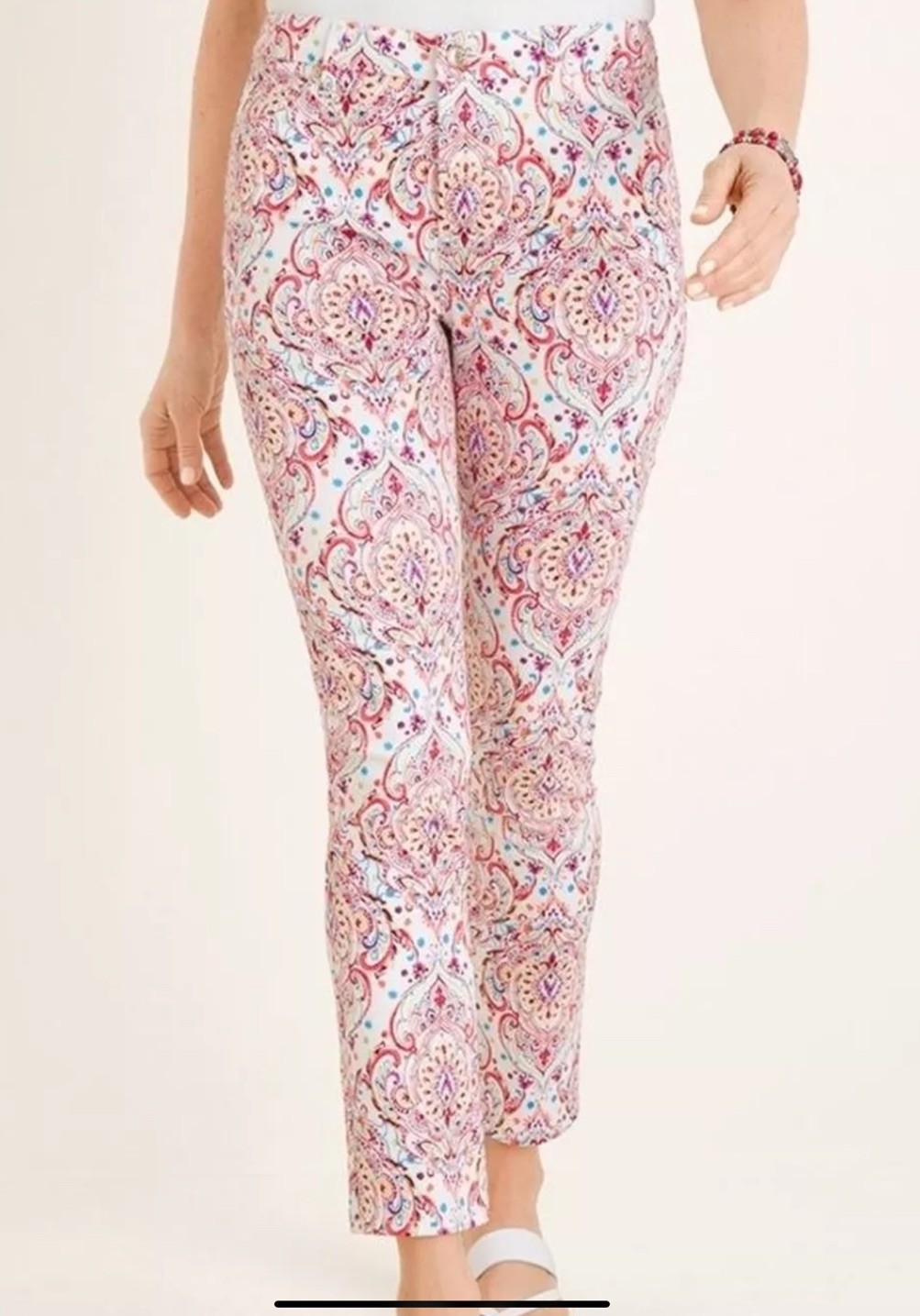 Chicos Women\'s Paisley Print Brigitte Slim Leg Ankle Pants Trousers