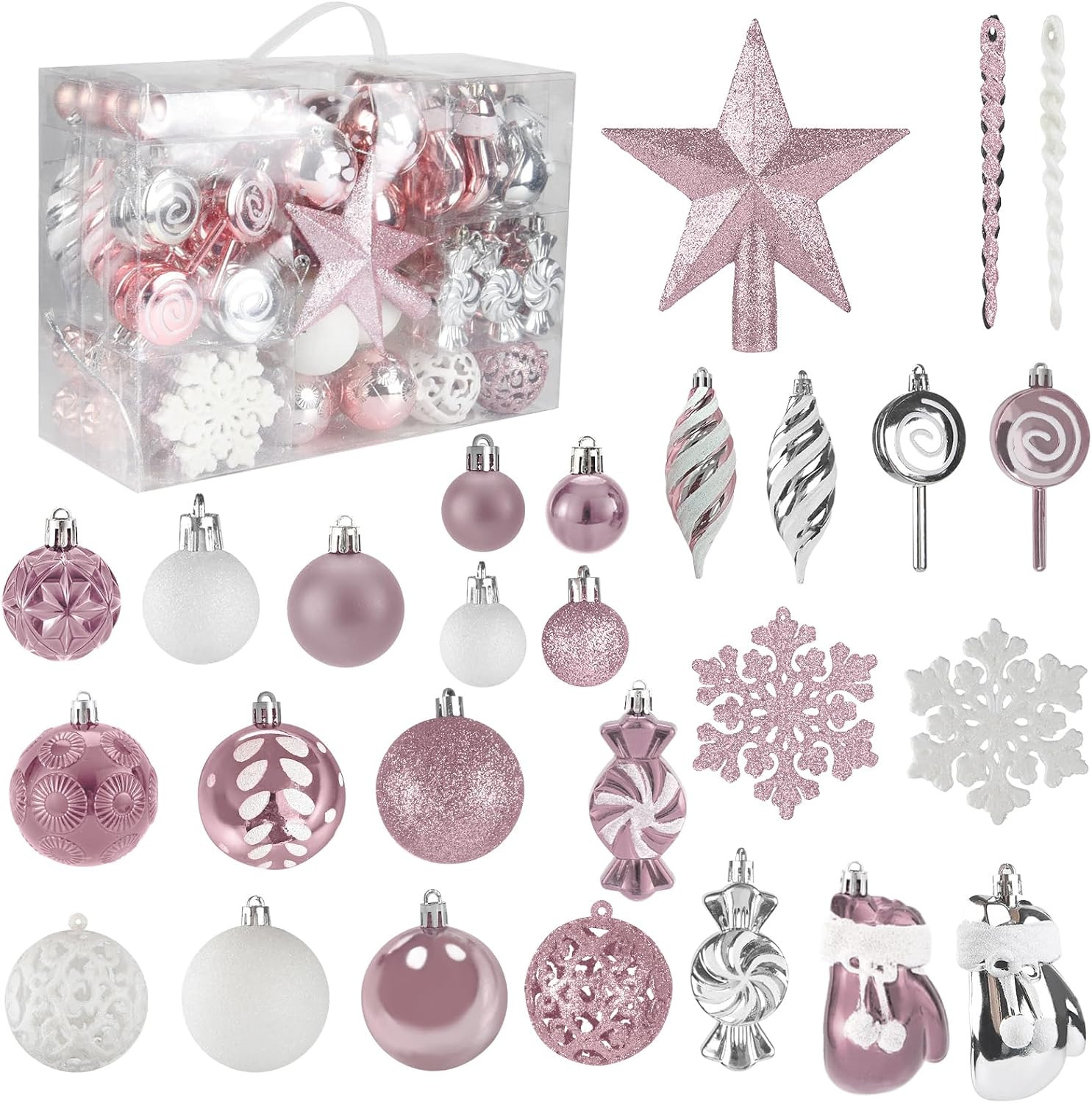 130 Pcs Pink, Silver & White Christmas Ball Ornaments, Shatterproof 130 Pcs Pink, Silver & White Christmas Ball Ornaments, Shatterproof