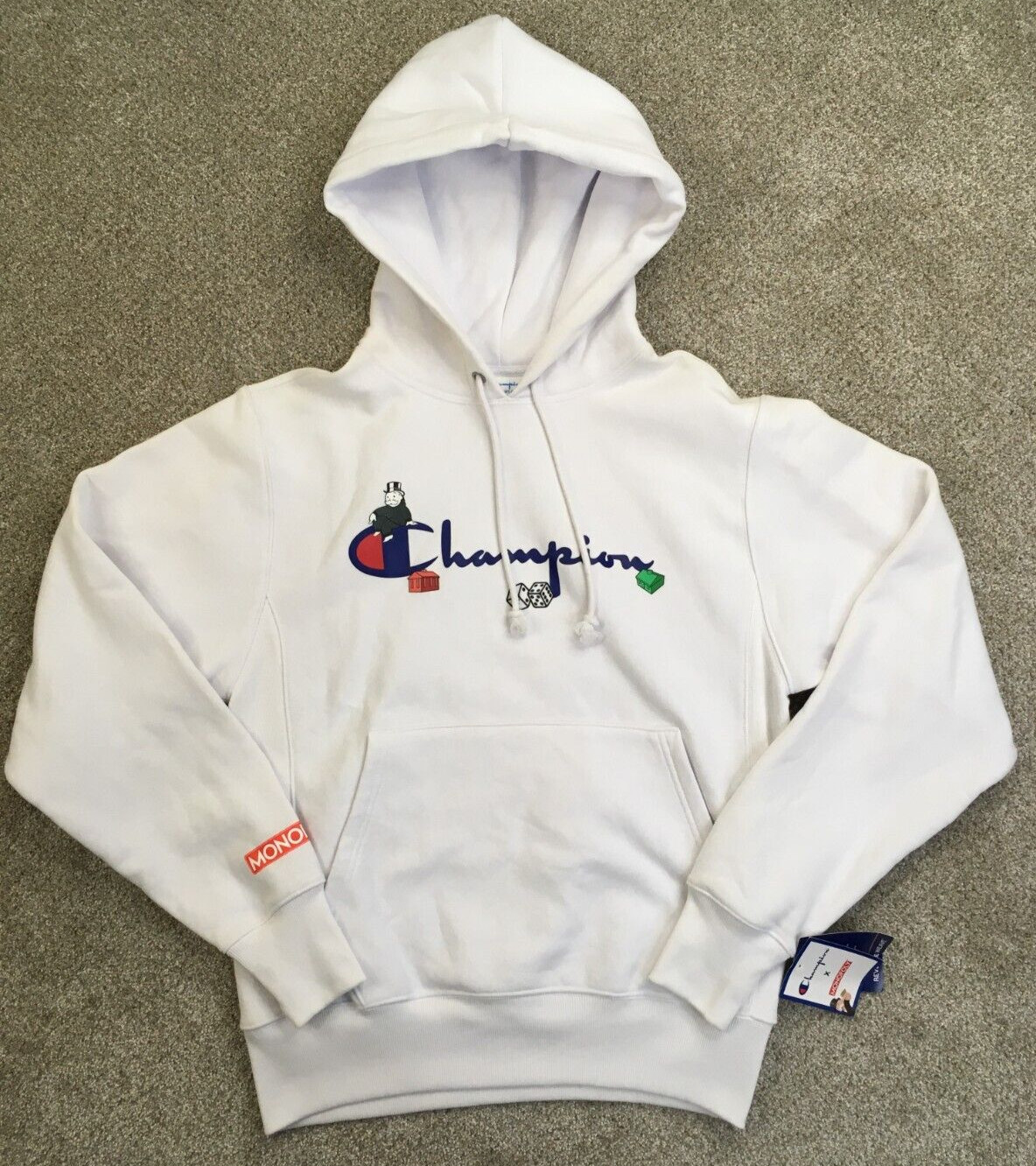 Champion X Monopoly Reverse Weave Sweater Men\'s Small White Heavyweight Hoodie
