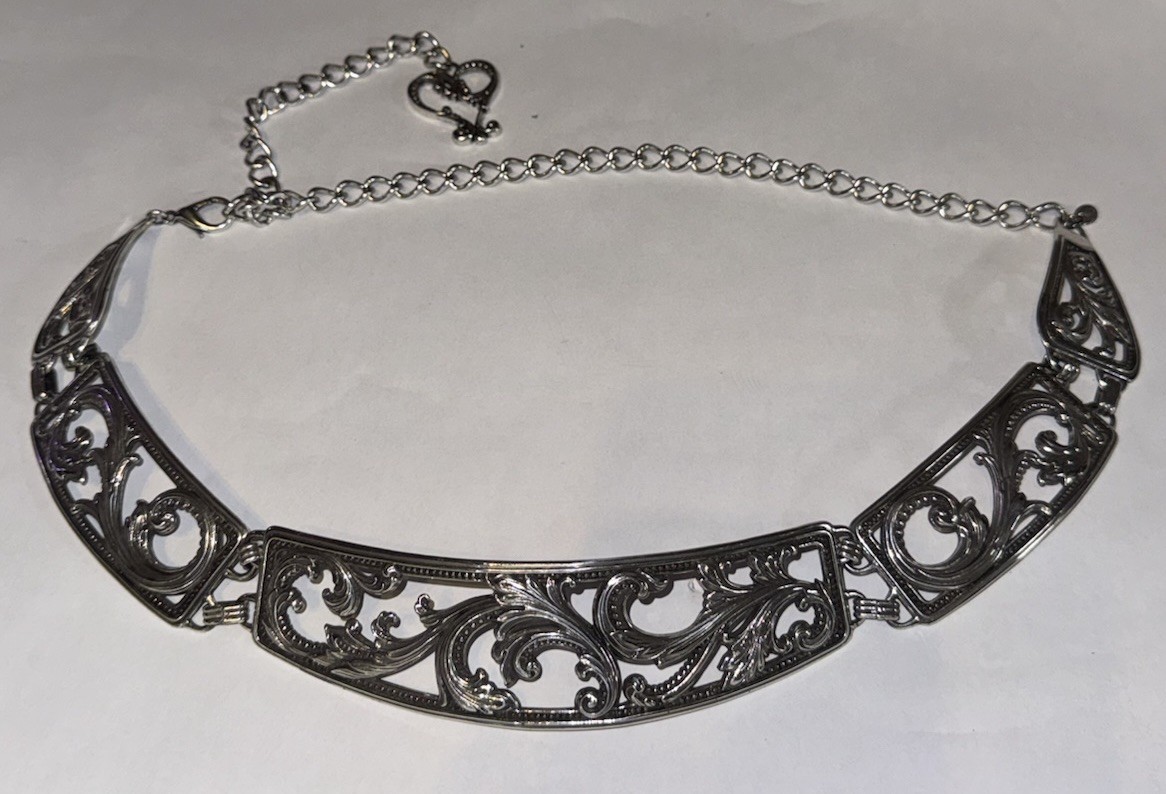 Vintage Brighton Filagree Chain Scroll Heart Belt Adjustable, Crecent Drape Slvr Vintage Brighton Filagree Chain Scroll Heart Belt Adjustable, Crecent Drape Slvr