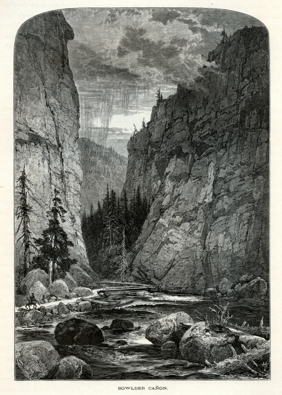 Boulder Canyon, Colorado, Historic America 1874 Antique Engraving
