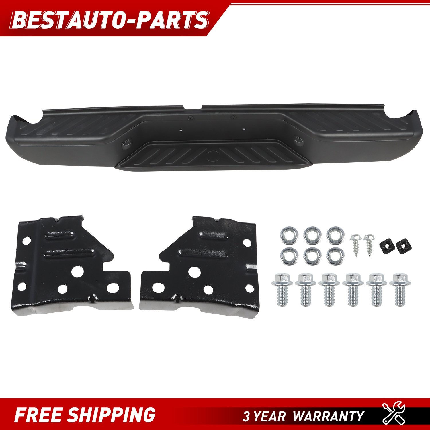 Black Steel Rear Bumper Assembly for 2005-2021 Nissan Frontier W/O Sensor Holes