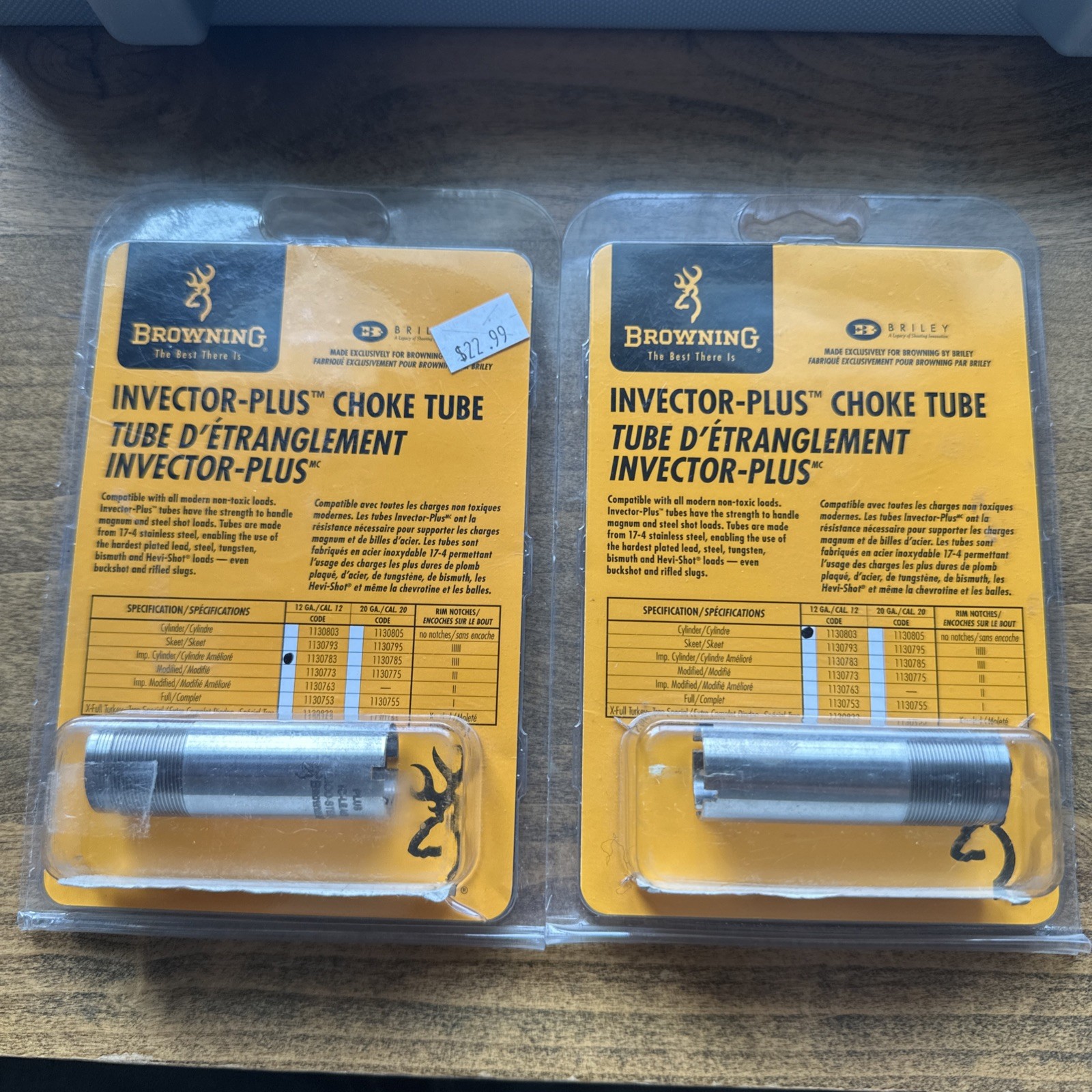 (2)Browning Invector-PLUS 12GA Cylinder & IMP CYL Choke Tube - 1130783 & 1130803 (2)Browning Invector-PLUS 12GA Cylinder & IMP CYL Choke Tube - 1130783 & 1130803
