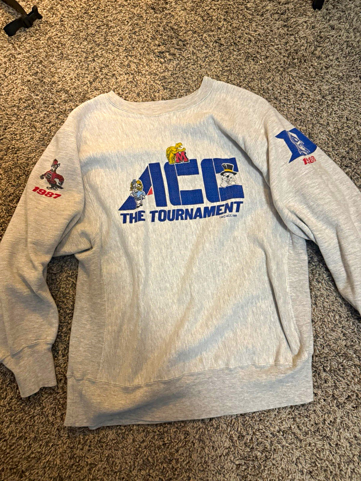 Vintage 1988 Champion Reverse Weave ACC Tournament  Crewneck Sweatshirt Gray XL