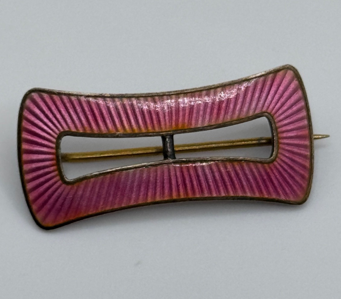 Antique Marius Hammer 930 Sterling Silver Pink Enamel Brooch Norway