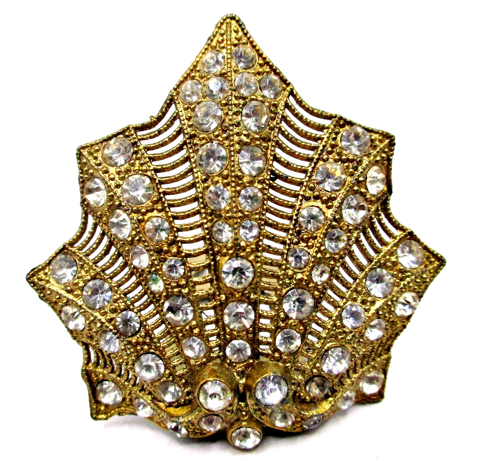 Vintage/Antique 1940\'s Deco Filigree Clear Rhinestone Gold-tone Dress Fur Clip