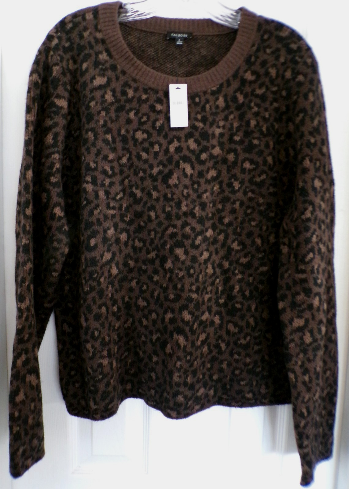 NWT NEW FALL TALBOTS SZ LARGE COZY LEOPARD CREWNECK JACQUARD SWEATER  $99.50