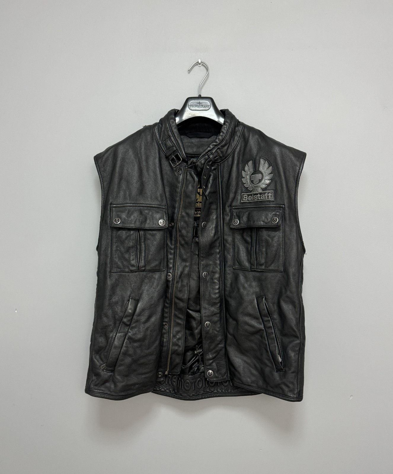 Rare Belstaff North Circular Road Leather Vest Men\'s Motorcycle Biker Black XXL