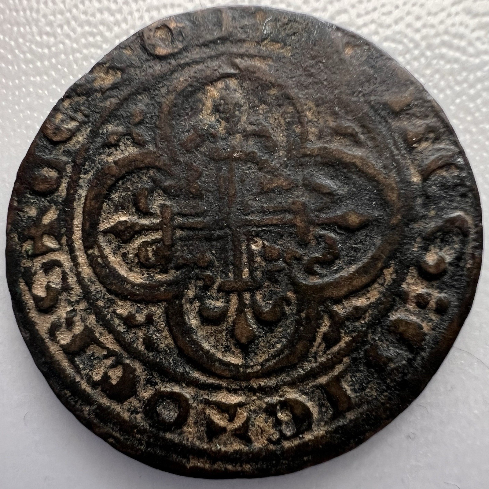 Medieval French Jeton 15th Century Tournai Shield & Cross Fleury Coin