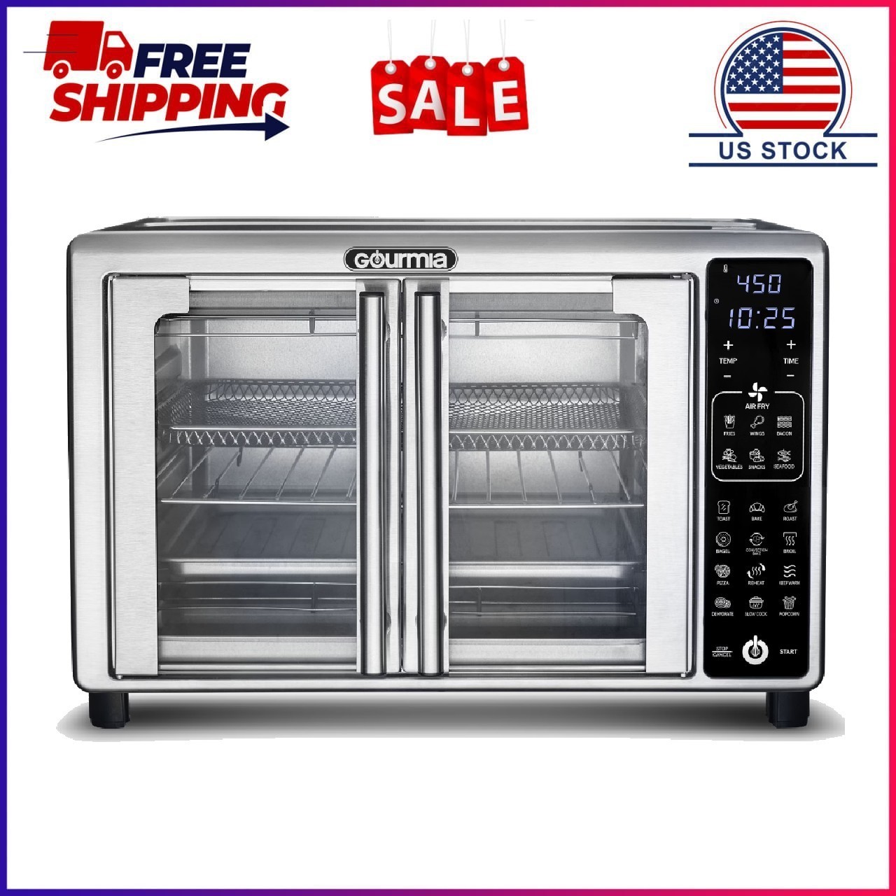 Gourmia French Door 6-Slice Digital Toaster Oven Air Fryer, 19 One-Touch Presets Gourmia French Door 6-Slice Digital Toaster Oven Air Fryer, 19 One-Touch Presets
