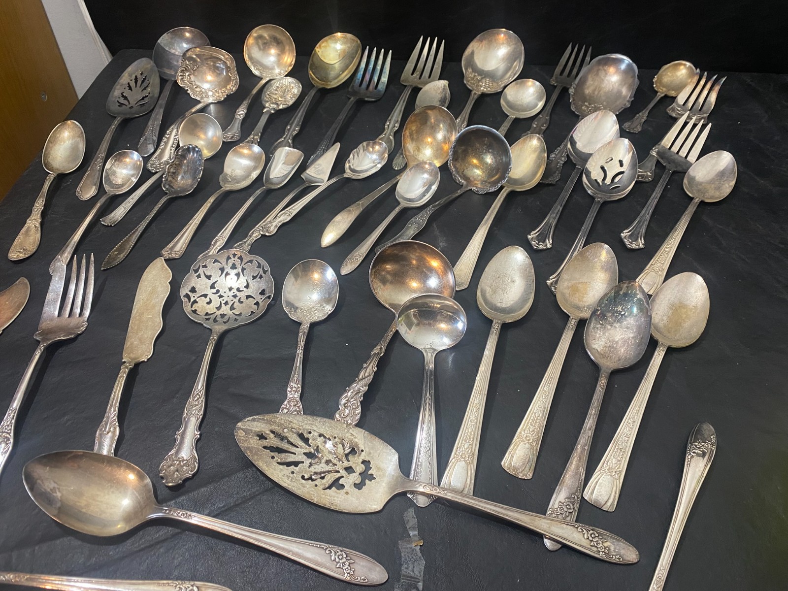 Silverplate Flatware lot of 48 mixed serving 1847 Rogers Tudor Alvin Paragon + Silverplate Flatware lot of 48 mixed serving 1847 Rogers Tudor Alvin Paragon +