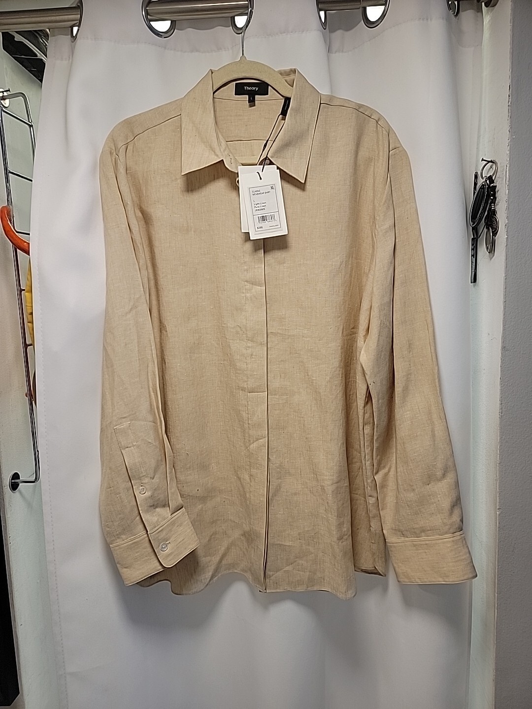 THEORY Zack Classic Linen Tint Button Down Shirt Large Long Sleeve NWT $295