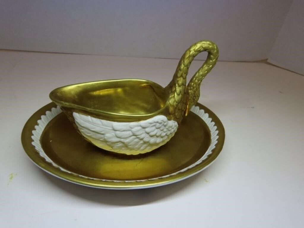 Antique Dresden Carl Thieme Porcelain Swan Cup, 3.5\