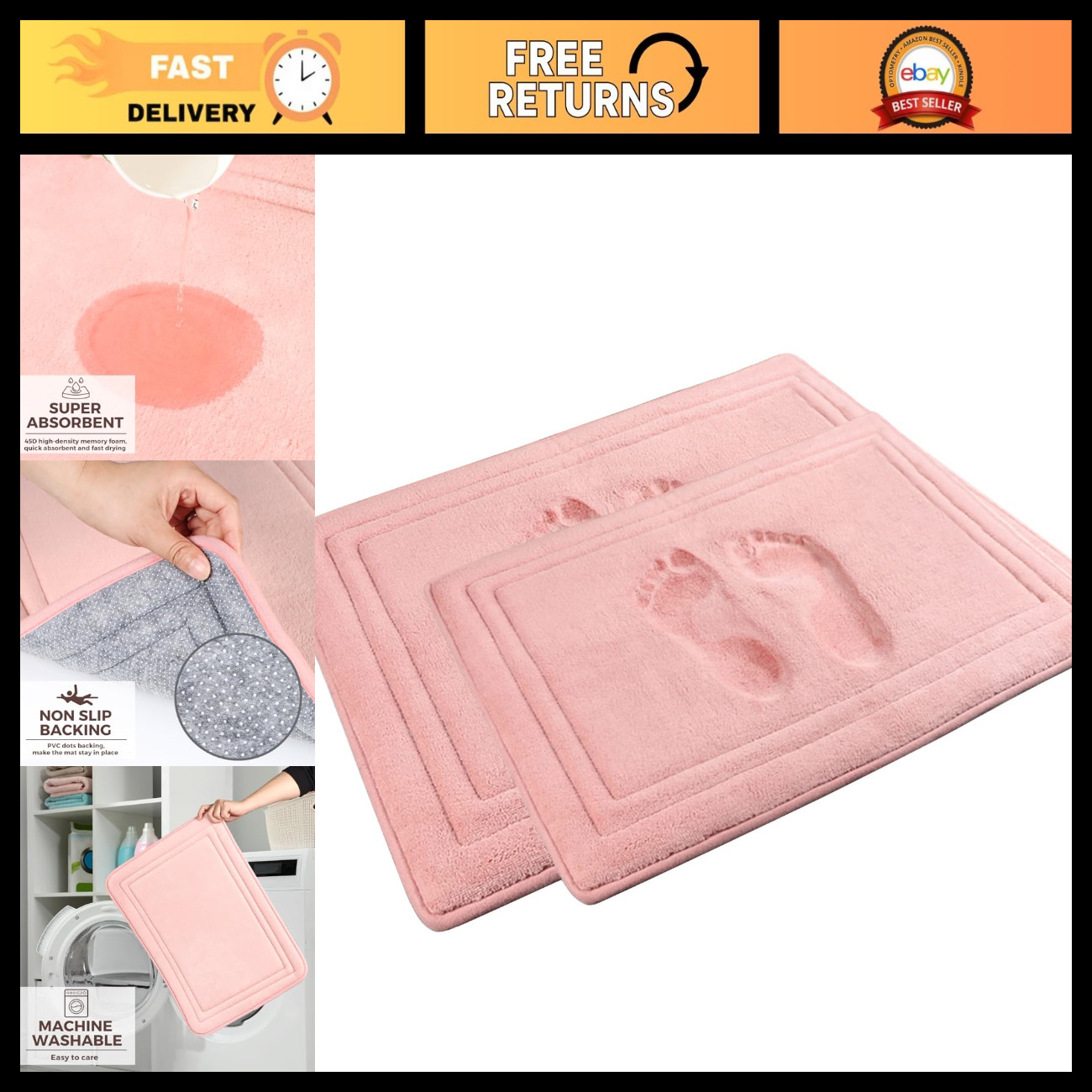 Soft Light Pink 2-Piece Bathroom Rug Set - Memory Foam Microfiber Bath Mats Soft Light Pink 2-Piece Bathroom Rug Set - Memory Foam Microfiber Bath Mats