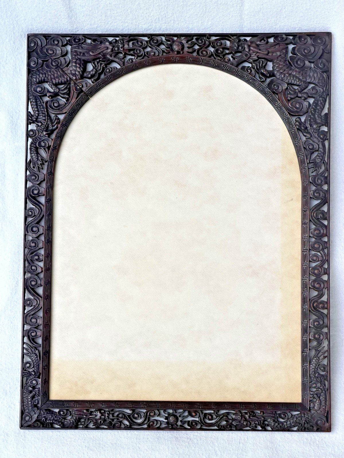 Fabulous Antique Chinese Frame Dragons Clouds Carved  Hardwood Zitan or Rosewood