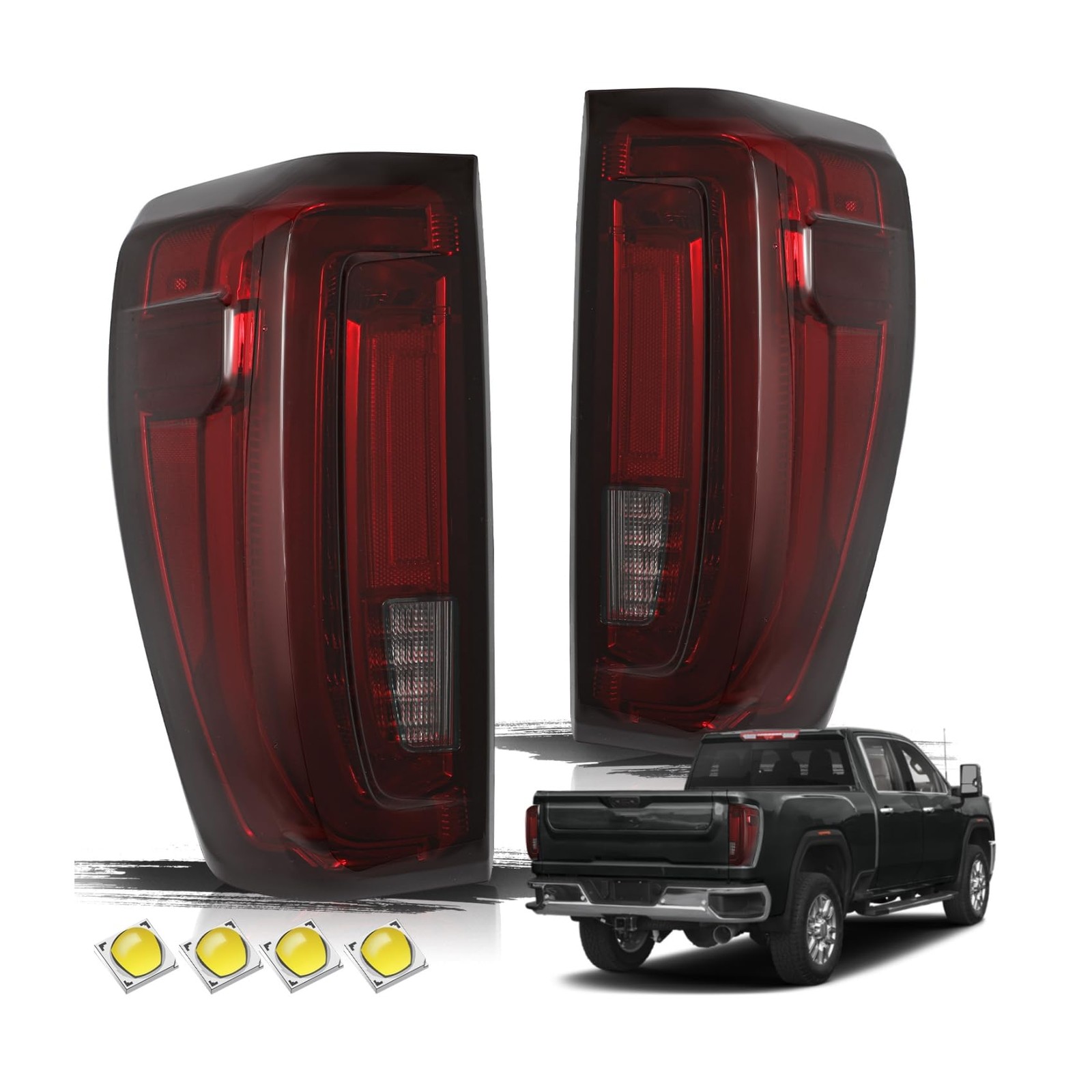 LED Tail Light for 2019-2024 Sierra 1500/2500HD/3500HD Smoke Lens Bulbs