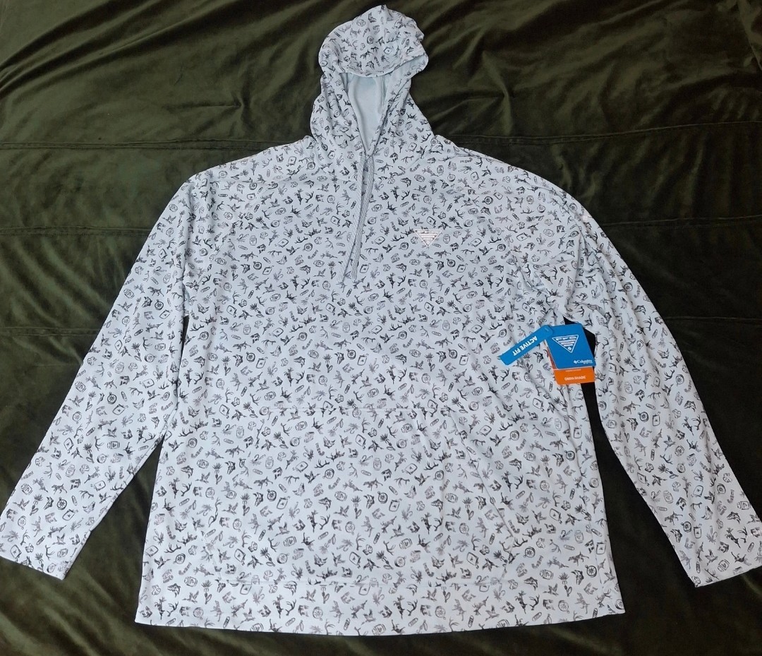 Columbia Men\'s PFG Wild Cast Camp Hoodie $70 Blue LARGE Front Kangaroo Pocket