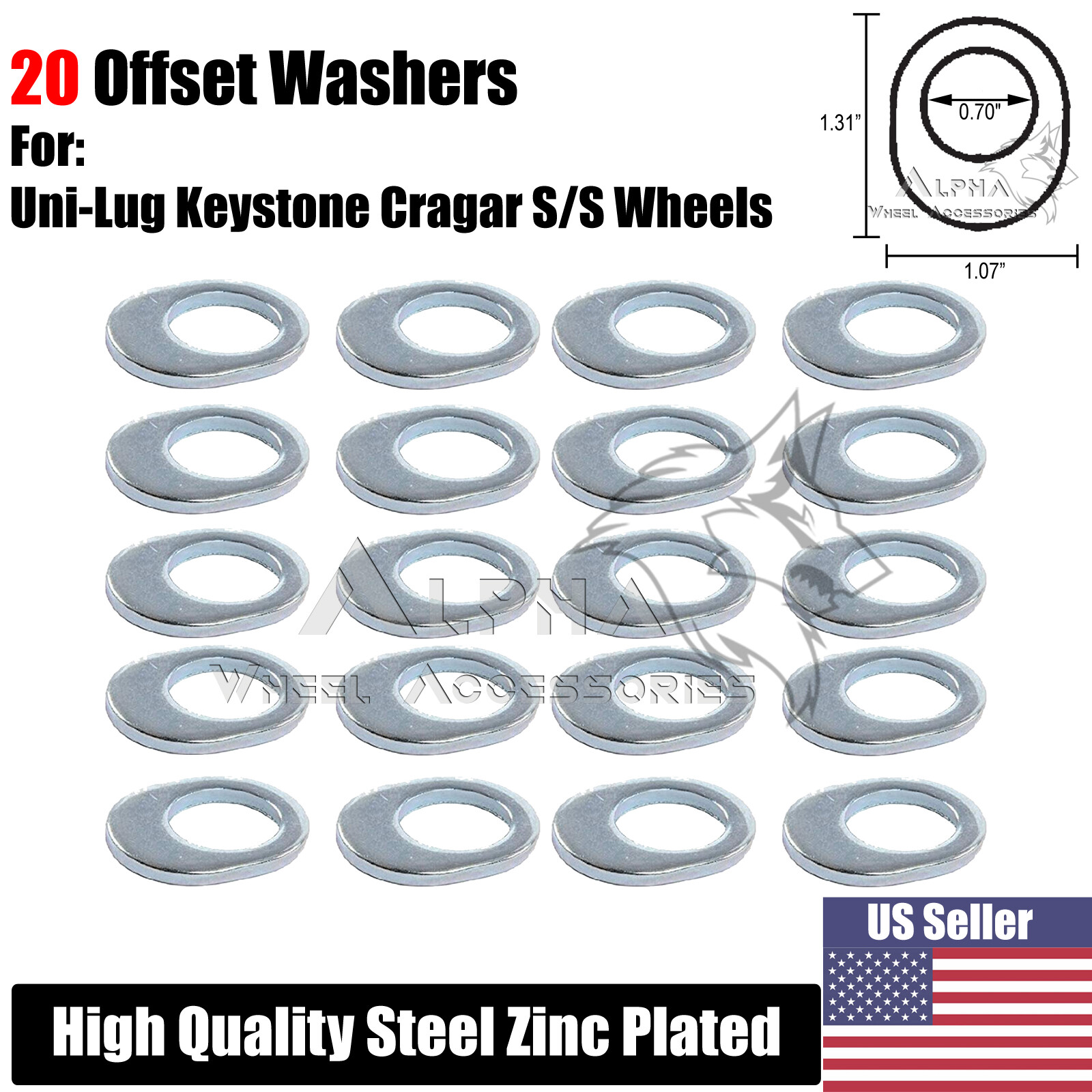 20Pc Offset Wheel Washers For Uni-Lug Keysotne Cragar S/S Wheels