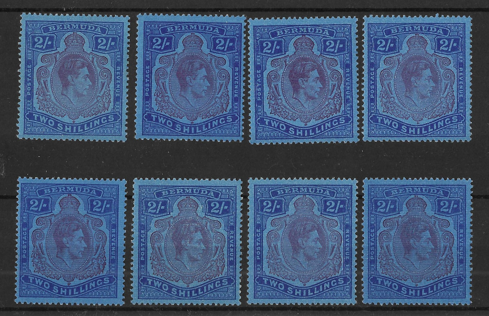 Bermuda 1938-53 GVI 2/- Keyplates SG116c/d(?) (8v)